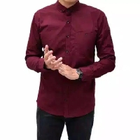 Kemeja Polos Pria Slimfit Panjang Maroon Putih Hitam Navy Abu muda abu Tua